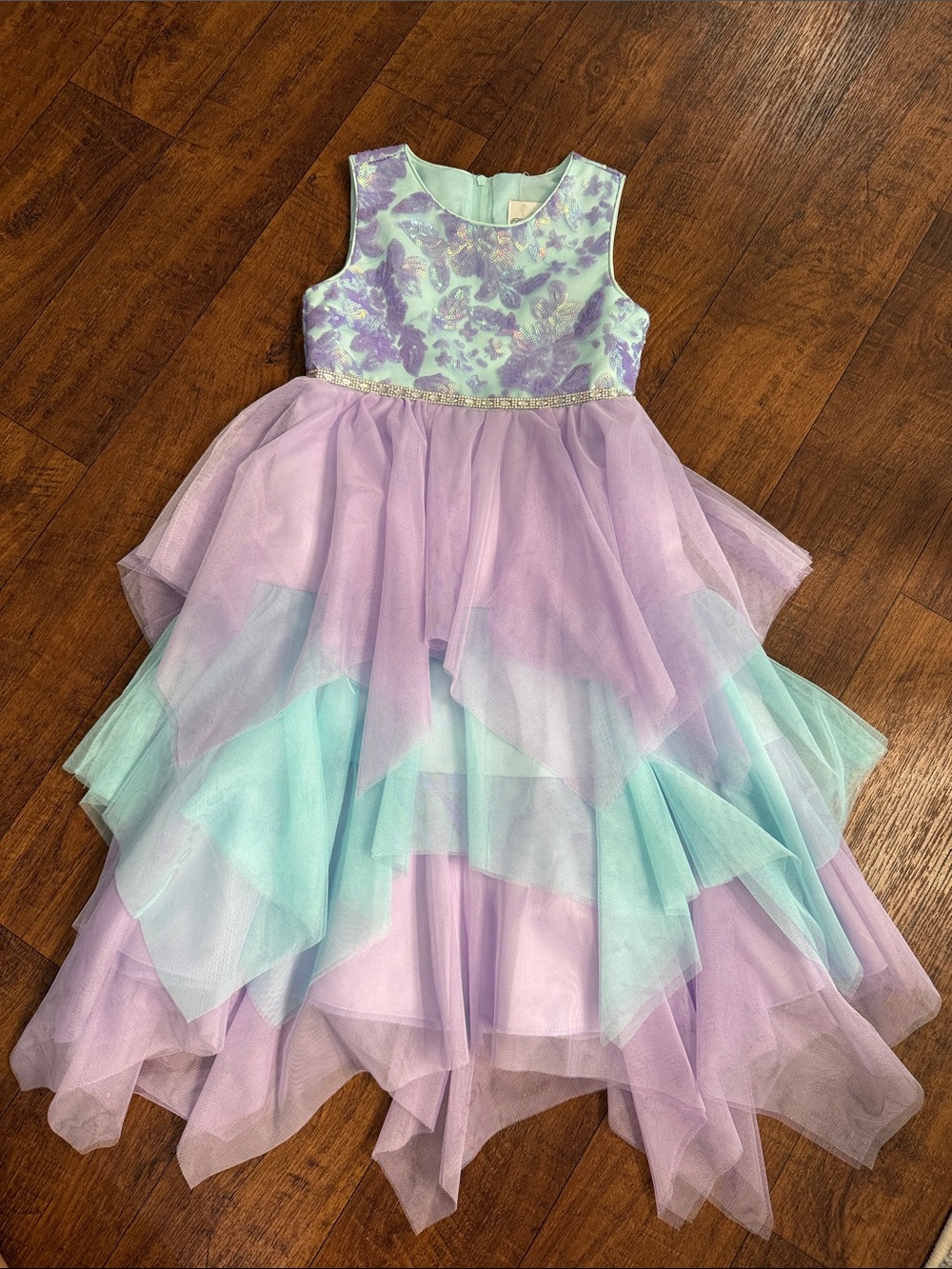 Rare Editions Lavender and Mint Layered Tulle Formal Dress